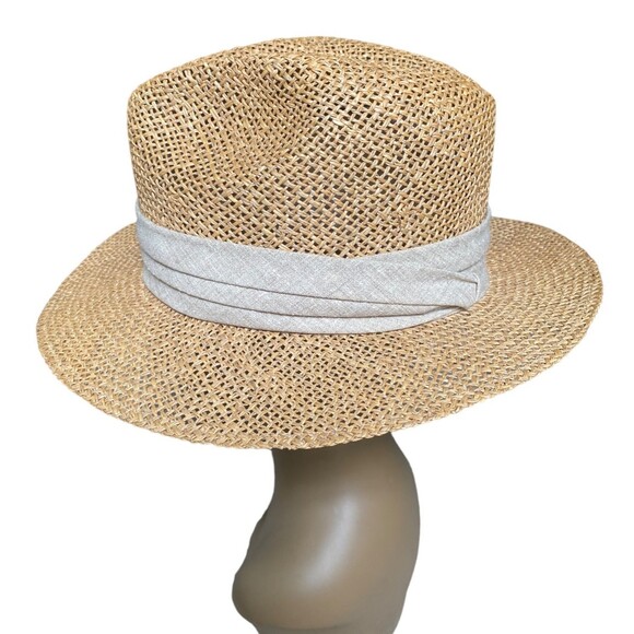 Vtg Chi chi Collection Panama Straw hat Linen band Made in U.S.A. Size Small S - Picture 3 of 12
